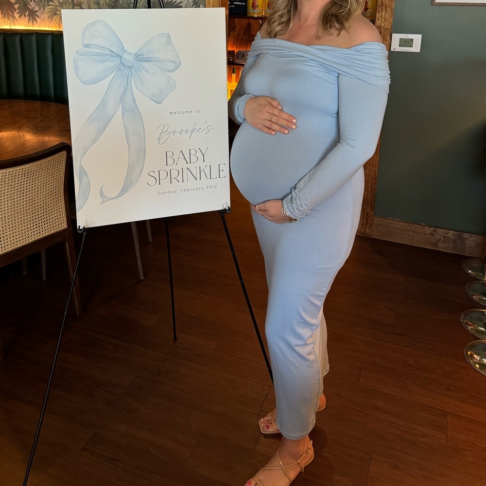 Light Blue Off-Shoulder Maternity Dress. Wore once! So nice and flattering